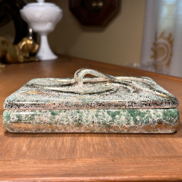 YONA California Ceramic MCM Cigarette/Trinket Box Green Gold Glaze Vintage - Picture 2 of 9